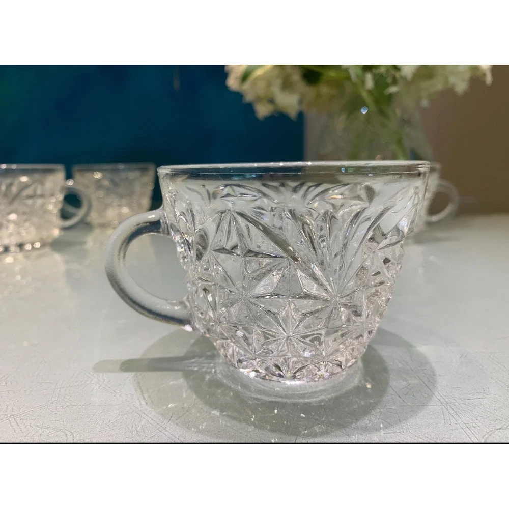 Anchor Hocking Arlington Punch Cups Set of 4 Clear Glass Starburst 6oz